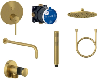 Душевой комплект Kludi Bozz 38658N076 со смесителем брашированное золото